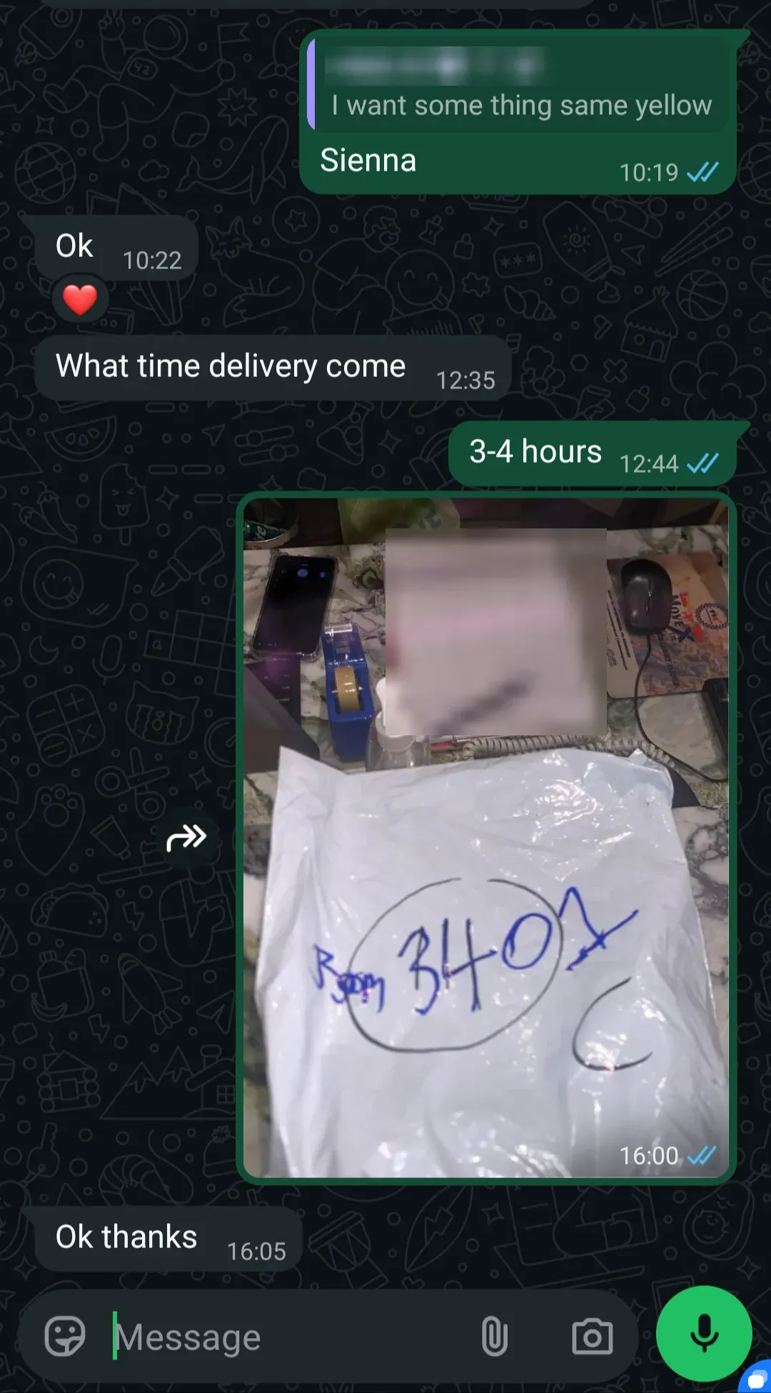 WhatsApp chat with a customer in Bangkok about TEREA Sienna