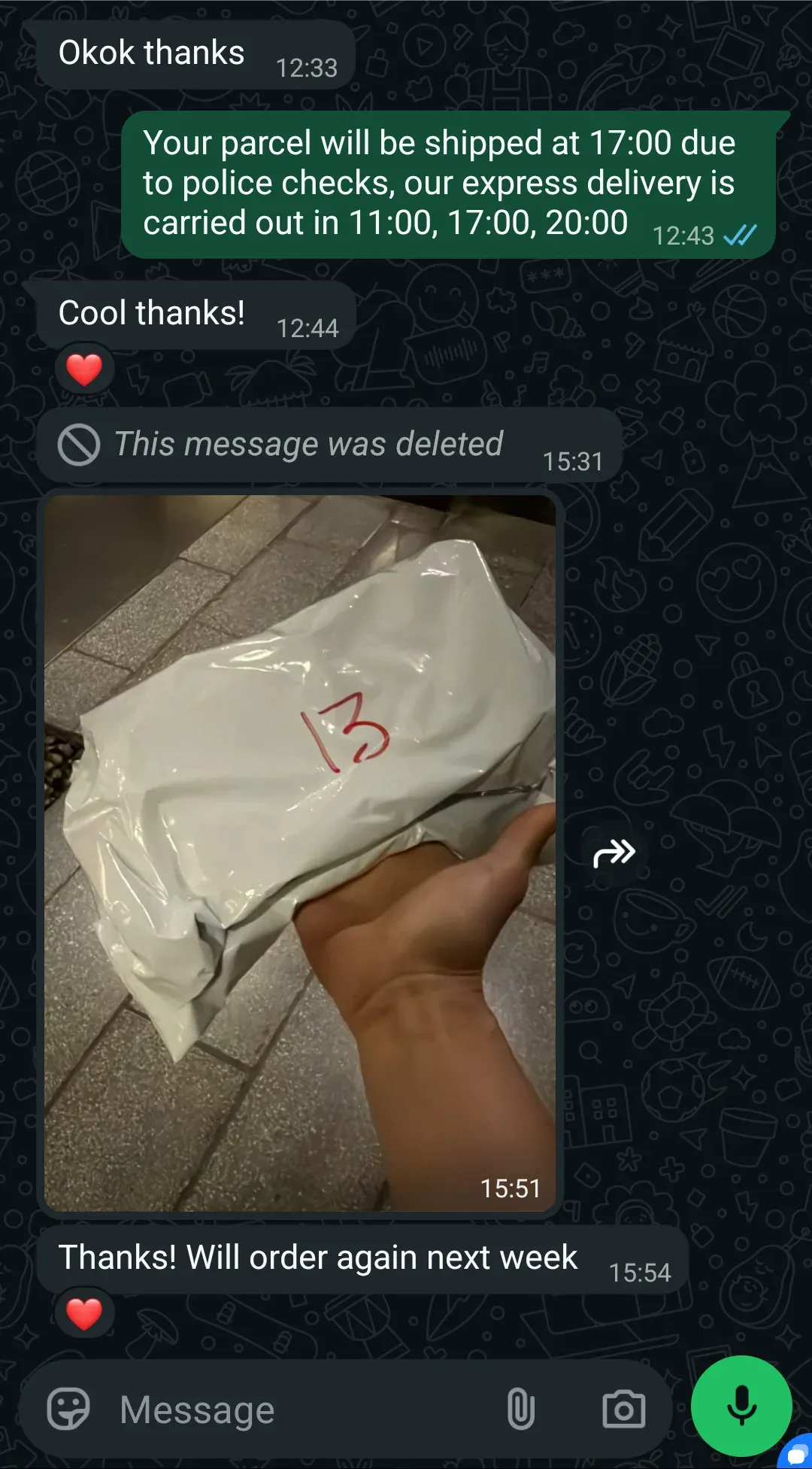 WhatsApp chat with a customer in Bangkok about TEREA Blue