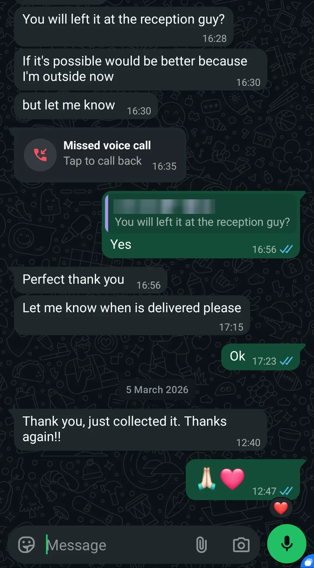 WhatsApp chat with a customer in Bangkok about TEREA Bronze