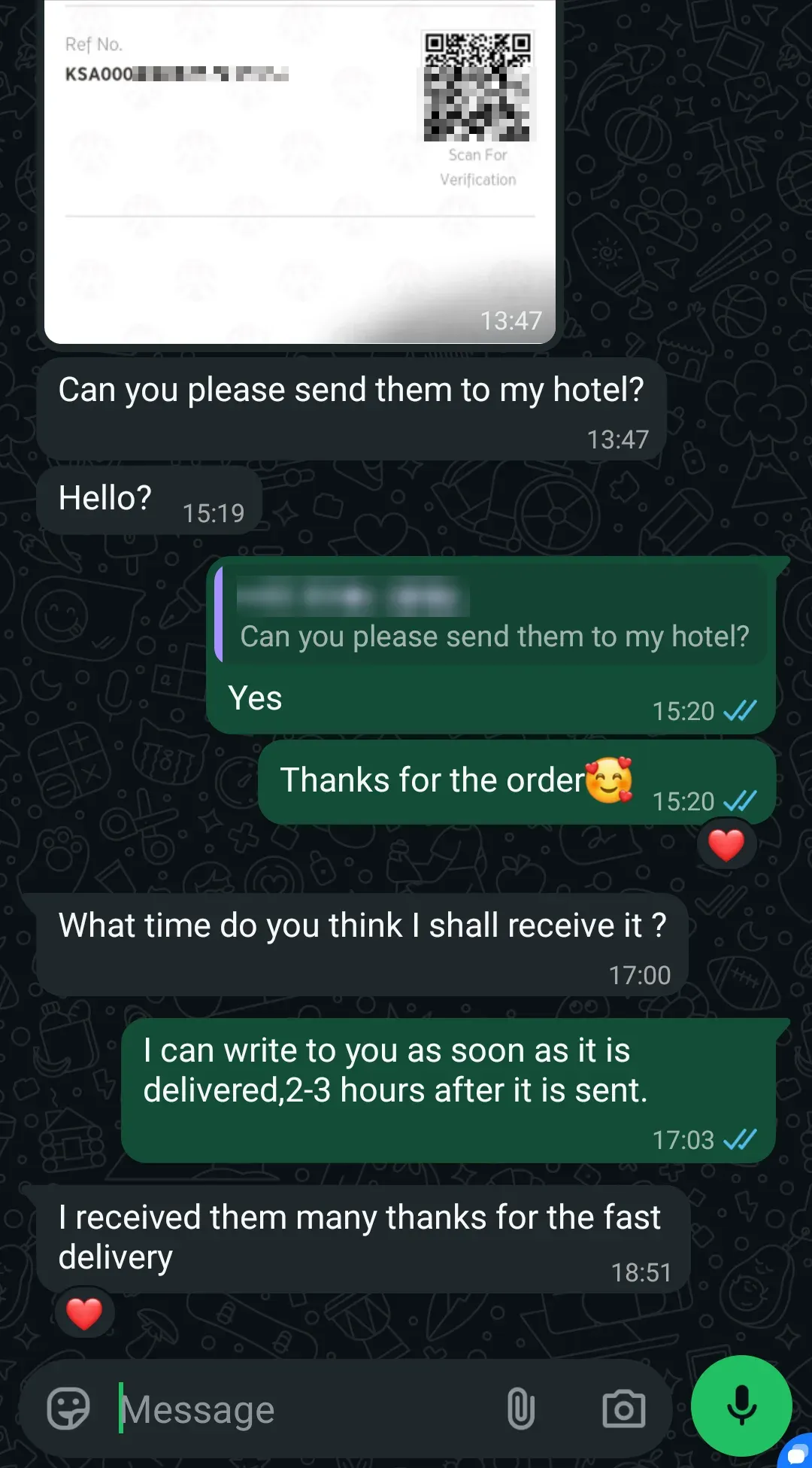 WhatsApp chat with a customer in Bangkok about TEREA Yellow (Japan)