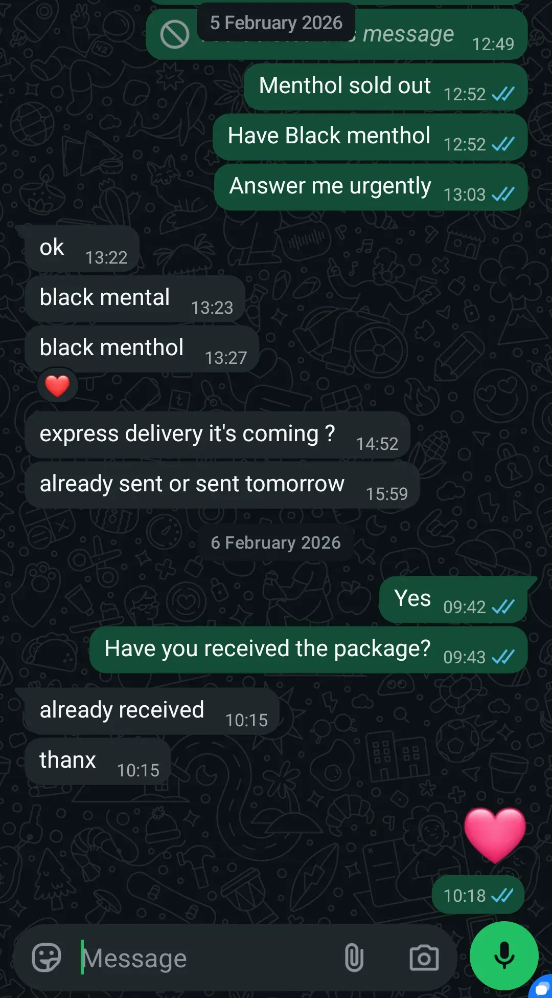 WhatsApp chat with a customer in Bangkok about ILUMA i ONE + TEREA Black Menthol