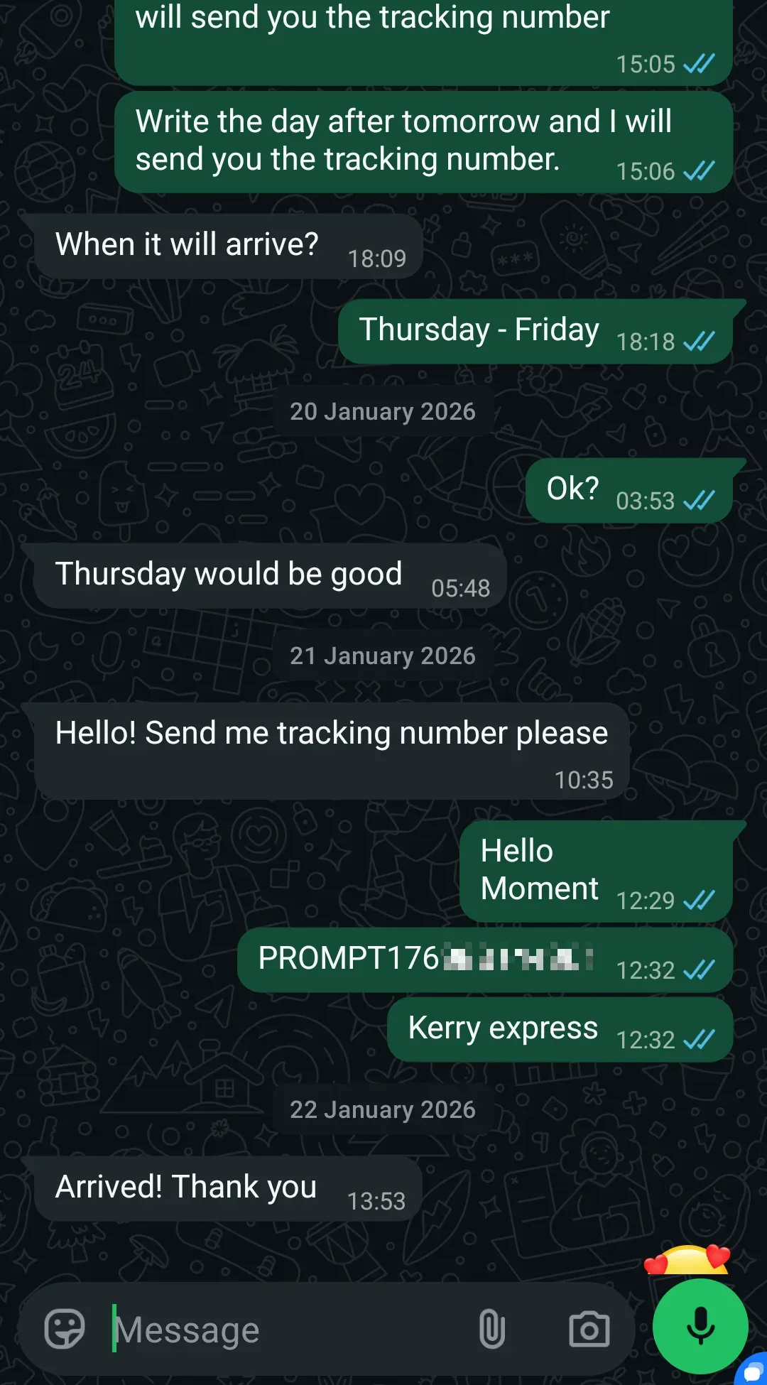 WhatsApp chat with a customer in Phuket about TEREA Green