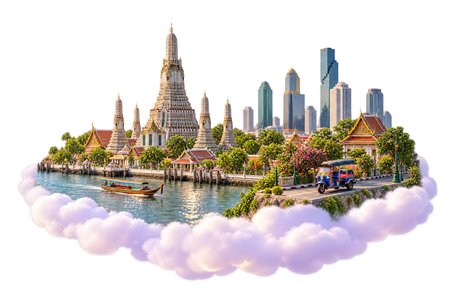 Bangkok as a small island on a pastel cloud