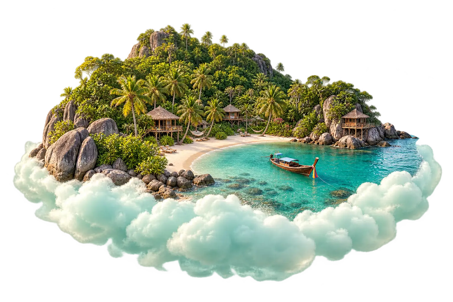 Koh Phangan as a small island on a pastel cloud