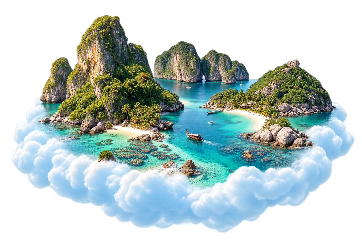 Southern Thai islands as a small island on a pastel cloud