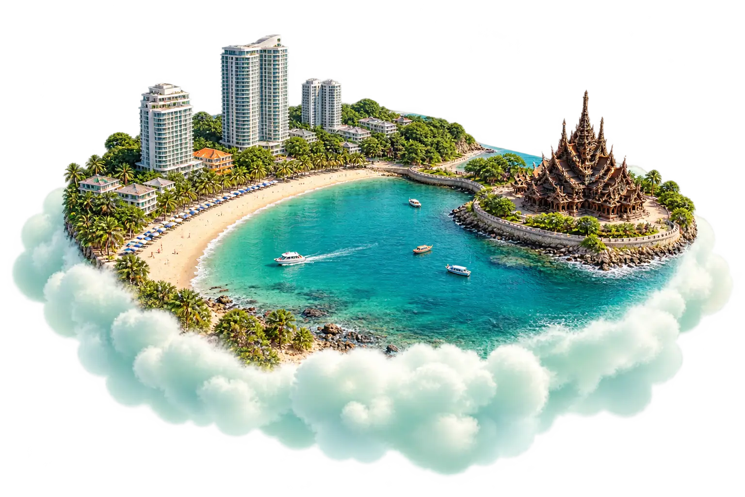 Pattaya & Chonburi as a small island on a pastel cloud