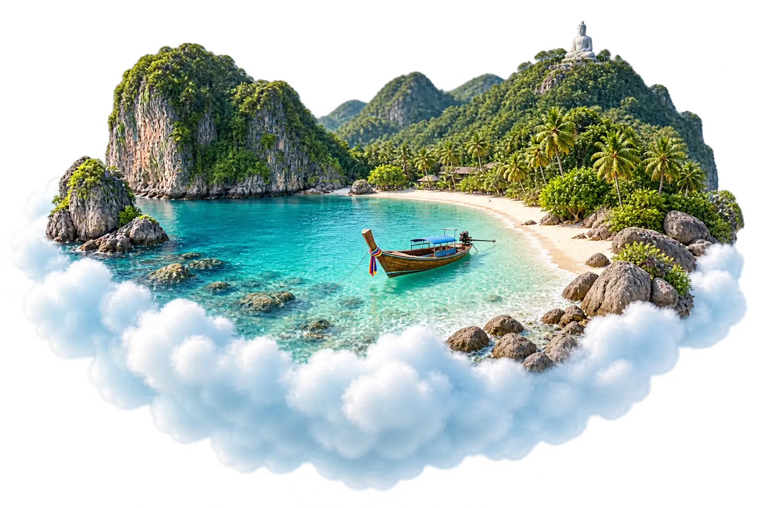 Phuket as a small island on a pastel cloud